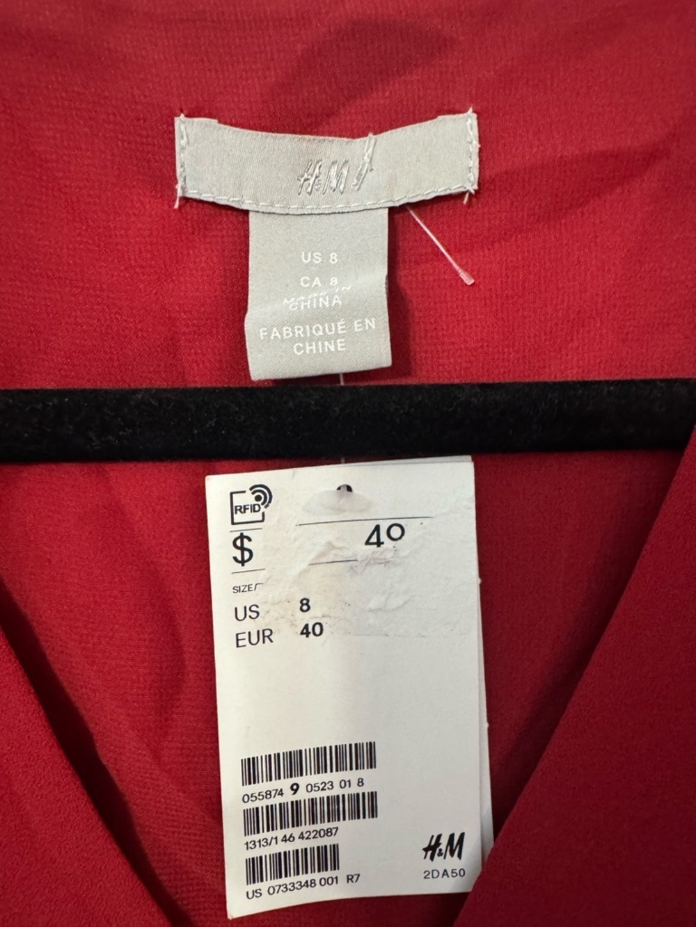 H&M Red Fit & Flare Dress Size 8 Scalloped Eyelet Sleeve V-Neck NWT - Picture 3 of 7